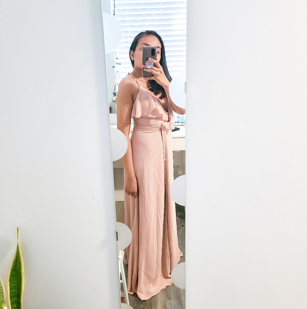 TOBI Kristen Wrap Maxi Formal Dress Blush Small